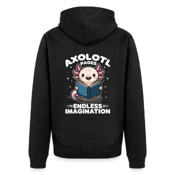 Funny Axolotl Books Kawaii Axolotl Pages - Unisex Premium Bio Zip Hoodie - Schwarz - Hinten - Nico (187cm)