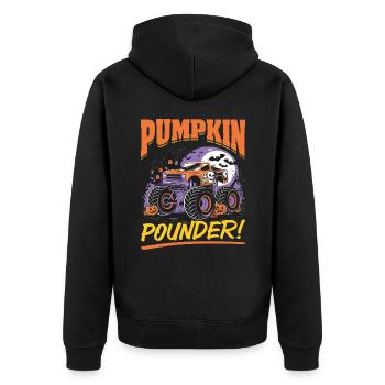 Monster Truck Halloween Pumpkin Pounder! - Unisex Premium Bio Zip Hoodie - Schwarz - Hinten - Nico (187cm)