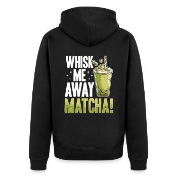 Matcha Green Bubble Tea Latte Boba - Unisex Premium Bio Zip Hoodie - Schwarz - Hinten - Nico (187cm)