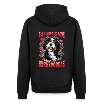 Dog Breed All I Need Is Love and a Bernedoodle - Unisex Premium Bio Zip Hoodie - Schwarz - Hinten - Nico (187cm)