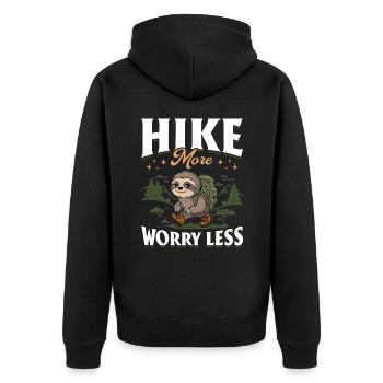 Sloth Hiking Mountains Hike More Worry Less - Unisex Premium Bio Zip Hoodie - Schwarz - Hinten - Nico (187cm)
