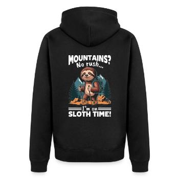 Sloth Hiking Mountains Mountains? No rush - Unisex Premium Organic Zip Hoodie - black - Back - Nico (187cm)
