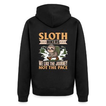 Sloth Hiking Mountains Sloth Hikers - Unisex Premium Bio Zip Hoodie - Schwarz - Hinten - Nico (187cm)