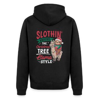 Sloth Llama Christmas Slothin' around the - Unisex Premium Organic Zip Hoodie - black - Back - Nico (187cm)