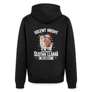 Sloth Llama Christmas Silent night - Unisex Premium Organic Zip Hoodie - black - Back - Nico (187cm)