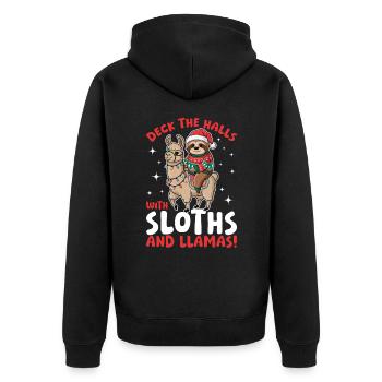 Sloth Llama Christmas Deck the halls with - Unisex Premium Bio Zip Hoodie - Schwarz - Hinten - Nico (187cm)