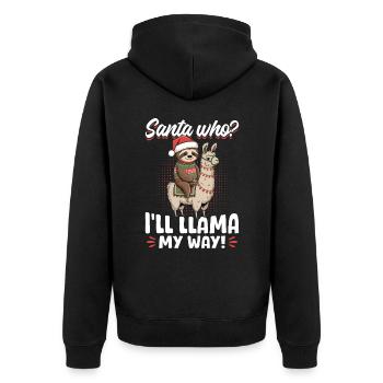 Sloth Llama Christmas Santa who? - Unisex Premium Organic Zip Hoodie - black - Back - Nico (187cm)