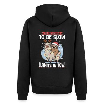 Sloth Llama Christmas Tis the season to be slow - Unisex Premium Bio Zip Hoodie - Schwarz - Hinten - Nico (187cm)