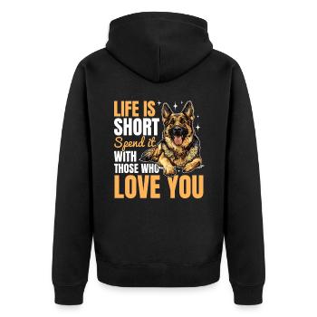 German Shepherd Dog Breed Life is Short Spend it - Unisex Premium Organic Zip Hoodie - black - Back - Nico (187cm)