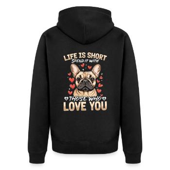 Bouledogue français Frechie Race de chien La vie est courte - Veste à capuche bio Premium Unisexe - noir - Dos - Nico (187cm)