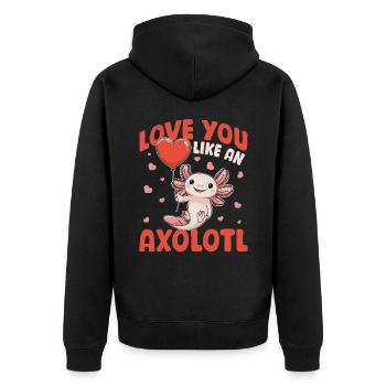 Cute Axolotl Valentins Day - Unisex Premium Bio Zip Hoodie - Schwarz - Hinten - Nico (187cm)