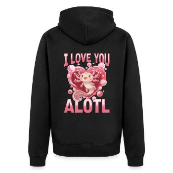Cute Axolotl Valentins Day - Unisex Premium Bio Zip Hoodie - Schwarz - Hinten - Nico (187cm)