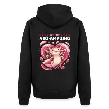 Cute Axolotl Valentins Day - Unisex Premium Bio Zip Hoodie - Schwarz - Hinten - Nico (187cm)