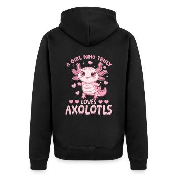 Mignon Axolotl Une fille qui aime vraiment les axolotls - Veste à capuche bio Premium Unisexe - noir - Dos - Nico (187cm)