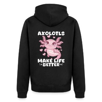 Cute Axolotl Axolotls Make Life Better - Unisex Premium Organic Zip Hoodie - black - Back - Nico (187cm)