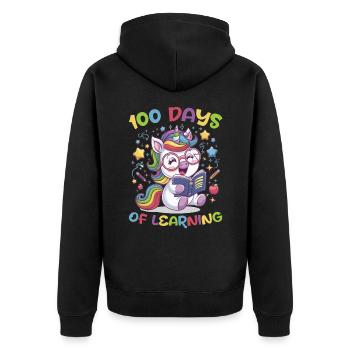 Cute Unicorn Rainbow 100 Days of School - Unisex Premium Bio Zip Hoodie - Schwarz - Hinten - Nico (187cm)