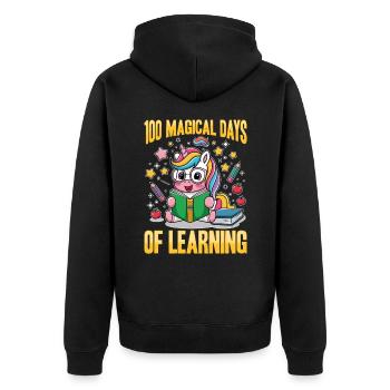 Cute Unicorn Rainbow 100 Days of School - Unisex Premium Bio Zip Hoodie - Schwarz - Hinten - Nico (187cm)