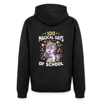 Cute Unicorn Rainbow 100 Days of School - Unisex Premium Bio Zip Hoodie - Schwarz - Hinten - Nico (187cm)