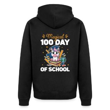 Cute Unicorn Rainbow 100 Days of School - Unisex Premium Bio Zip Hoodie - Schwarz - Hinten - Nico (187cm)