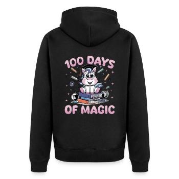Cute Unicorn Rainbow 100 Days of School - Unisex Premium Bio Zip Hoodie - Schwarz - Hinten - Nico (187cm)