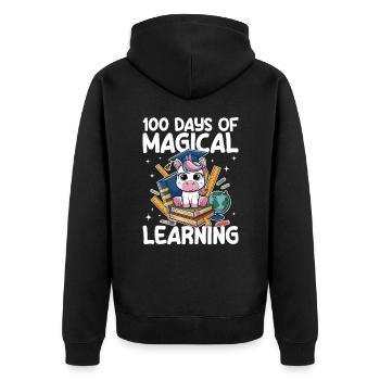 Cute Unicorn Rainbow 100 Days of School - Unisex Premium Bio Zip Hoodie - Schwarz - Hinten - Nico (187cm)