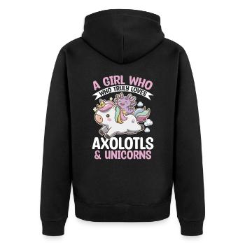 Cute Axolotl Unicorn A Girl Who Truly Loves - Unisex Premium Bio Zip Hoodie - Schwarz - Hinten - Nico (187cm)