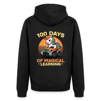 Monster Truck Unicorn 100 Days of School - Unisex Premium Bio Zip Hoodie - Schwarz - Hinten - Nico (187cm)