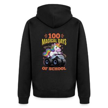 Monster Truck Unicorn 100 Days of School - Unisex Premium Bio Zip Hoodie - Schwarz - Hinten - Nico (187cm)
