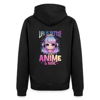 Anime et musique Kawaii - Veste à capuche bio Premium Unisexe - noir - Dos - Nico (187cm)