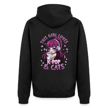 Anime K Pop & Cats Kawaii - Unisex Premium Bio Zip Hoodie - Schwarz - Hinten - Nico (187cm)