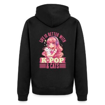 Anime K Pop & Cats Kawaii - Unisex Premium Bio Zip Hoodie - Schwarz - Hinten - Nico (187cm)