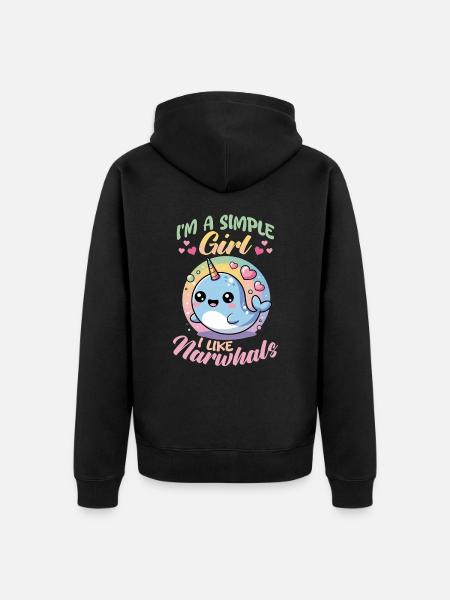 Narwhal Chibi Kawaii - Unisex Premium Bio Zip Hoodie - Schwarz