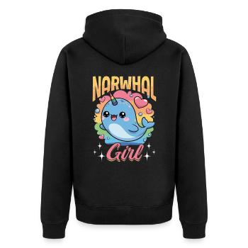 Narwhal Chibi Kawaii - Unisex Premium Bio Zip Hoodie - Schwarz - Hinten - Nico (187cm)