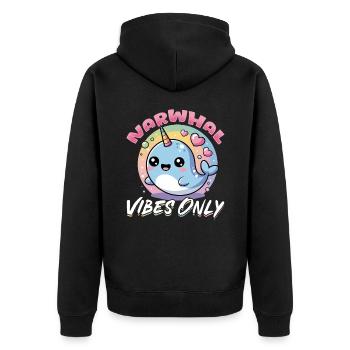 Narwhal Chibi Kawaii - Unisex Premium Organic Zip Hoodie - black - Back - Nico (187cm)