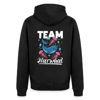 Narwhal Chibi Kawaii - Unisex Premium Organic Zip Hoodie - black - Back - Nico (187cm)