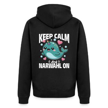 Narwhal Chibi Kawaii - Unisex Premium Organic Zip Hoodie - black - Back - Nico (187cm)