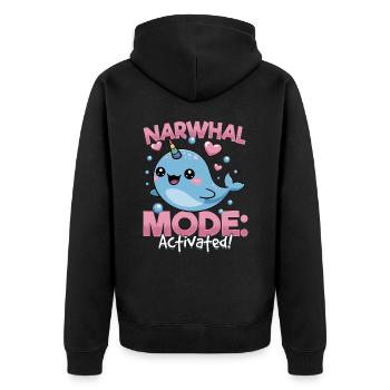 Narwhal Chibi Kawaii - Unisex Premium Organic Zip Hoodie - black - Back - Nico (187cm)