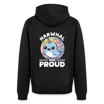 Narwhal Chibi Kawaii - Unisex Premium Organic Zip Hoodie - black - Back - Nico (187cm)