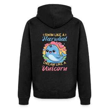 Narwhal Chibi Kawaii - Unisex Premium Bio Zip Hoodie - Schwarz - Hinten - Nico (187cm)