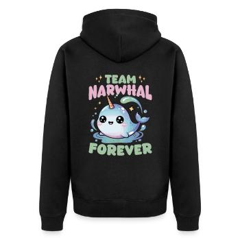 Narwhal Chibi Kawaii - Unisex Premium Bio Zip Hoodie - Schwarz - Hinten - Nico (187cm)