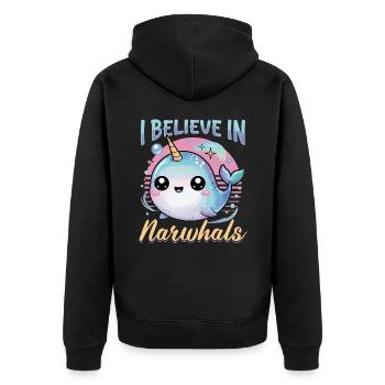 Narwhal Chibi Kawaii - Unisex Premium Organic Zip Hoodie - black - Back - Nico (187cm)
