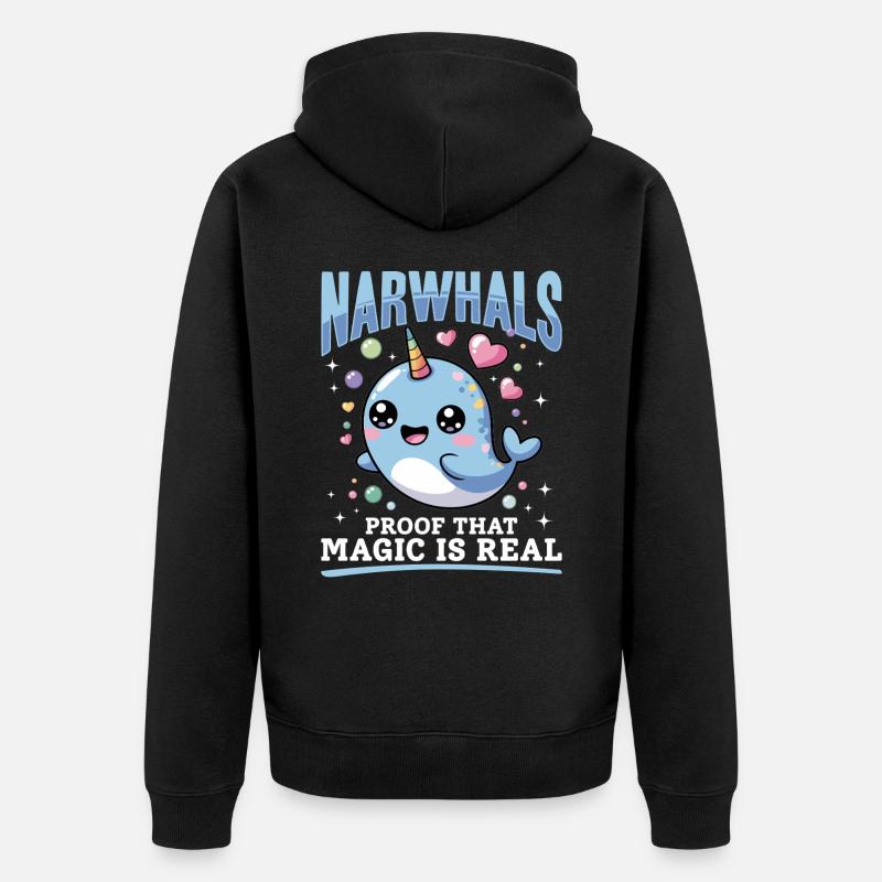 Narval Chibi Kawaii - Veste à capuche bio Premium Unisexe - noir
