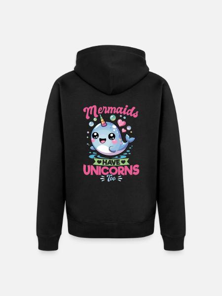 Narwhal Chibi Kawaii - Unisex Premium Bio Zip Hoodie - Schwarz