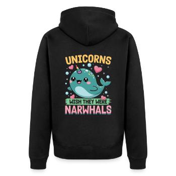 Narwhal Chibi Kawaii - Unisex Premium Bio Zip Hoodie - Schwarz - Hinten - Nico (187cm)