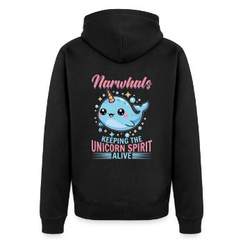 Narwhal Chibi Kawaii - Unisex Premium Bio Zip Hoodie - Schwarz - Hinten - Nico (187cm)