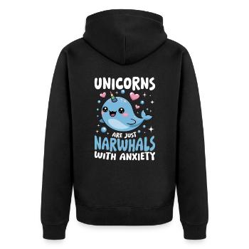 Narwhal Chibi Kawaii - Unisex Premium Bio Zip Hoodie - Schwarz - Hinten - Nico (187cm)