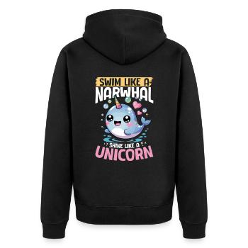 Narwhal Chibi Kawaii - Unisex Premium Bio Zip Hoodie - Schwarz - Hinten - Nico (187cm)
