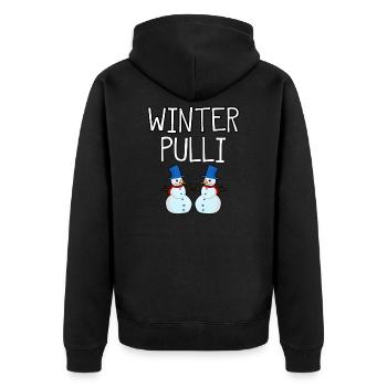 LUSTIGER WINTER PULLI SCHNEEMANN - Unisex Premium Bio Zip Hoodie - Schwarz - Hinten - Nico (187cm)