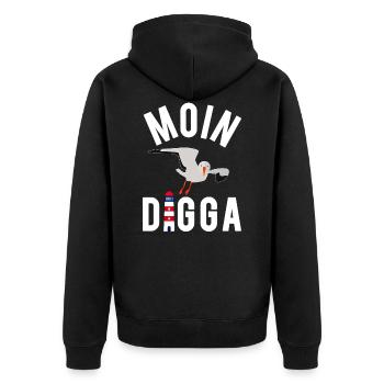 Moin Digga Hamburg Moewe Leuchtturm Geschenk - Unisex Premium Bio Zip Hoodie - Schwarz - Hinten - Nico (187cm)