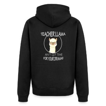 llama teacher - Unisex Premium Bio Zip Hoodie - Schwarz - Hinten - Nico (187cm)